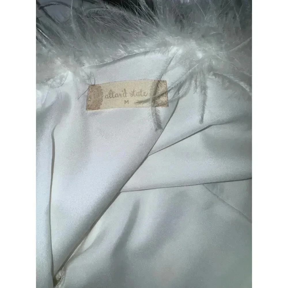 Altar’d State White Feather Trimmed Satin Mini Dress Size Medium Bridal - Picture 4 of 10